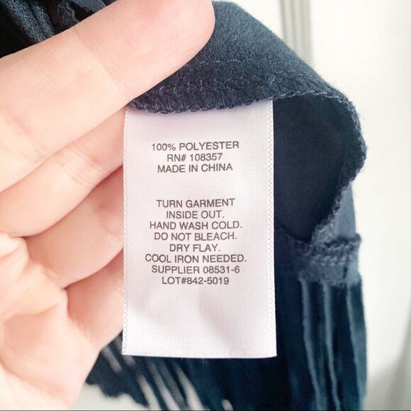 Country Faux Suede Fringe Vest Blue Accent Layer Western Style Small Waterfall S - Picture 6 of 6